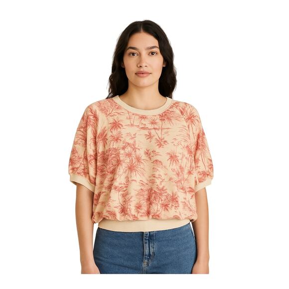 theGREAT.  Women's Tropical Print Slouchy Terry Top – Size 3 (L) - Picture 1 of 7